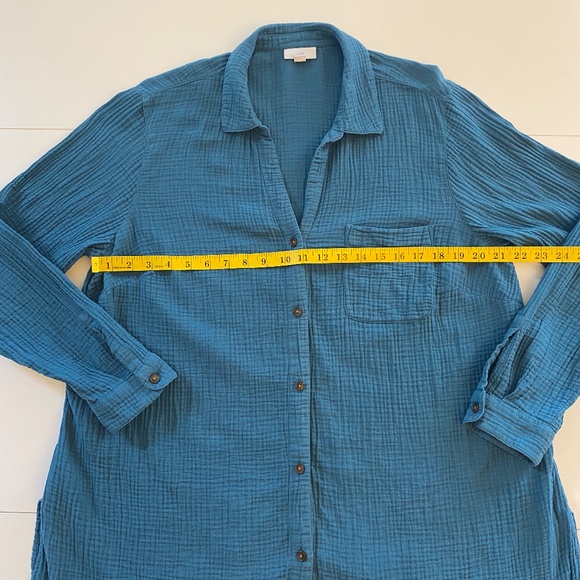 J.Jill Gauze Textured Cotton Light‎weight Button Down Shirt in Teal Blue Sz XL - Picture 10 of 13